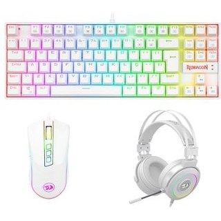 Kit Gamer Redragon RGB Headset Lamia 2 Surround 7.1 + Teclado Kumara Switch Outemu Blue + Mouse Cobra V2, 12400DPI, Branco - S125W