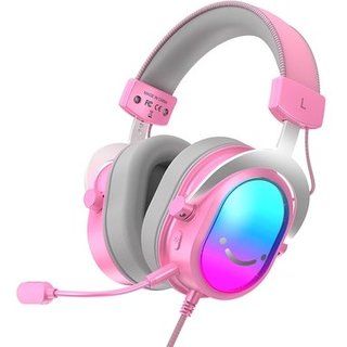 Headset Gamer Fifine AmpliGame H16, 7.1 Surround, Microfone com Cancelamento de Ruído, para PC/PS/MAC, Rosa - H16P