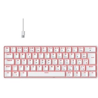 Teclado Mecânico Gamer Hyrax Thunder HCK61, LED Vermelho, Switch Blue, 100% anti-ghosting, ABNT2, Branco - HCK61W-BLUE-LED