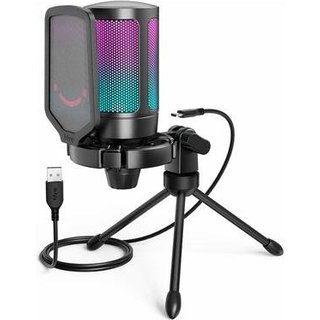 Microfone de Mesa Fifine A6V Ampligame, com Suporte, Condensador, RGB, USB, Preto - A6V