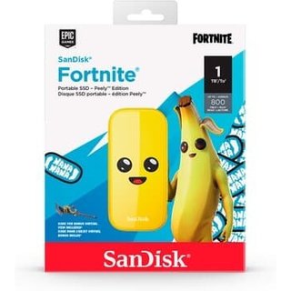 SSD Externo SanDisk Fortnite, 1TB, USB 3.2 Gen 2, Portátil, Leitura: 800 MB/s, Amarelo - SDSSDE30-1T00-G25F