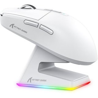 Mouse Gamer sem Fio Attack Shark X6 Ultraleve com Base de Carregamento Magnético RGB, Tri-Mode, 26.000 DPI, Sensor Óptico PAW3395, 7 Botões Programáveis - Branco