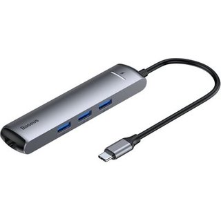 Adaptador HUB Baseus Mechanical Eye, USB-C para HDMI, 3x USB 3.0, RJ45 e PD, Cinza - CAHUB-J0G