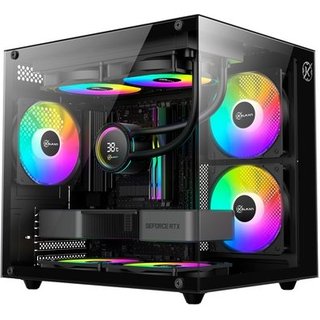 Gabinete Gamer Kalkan Midgard Lite Wind, M-ATX, Frontal e Lateral em Vidro Temperado, 3 Ventoinhas RGB, Preto - KLK00091