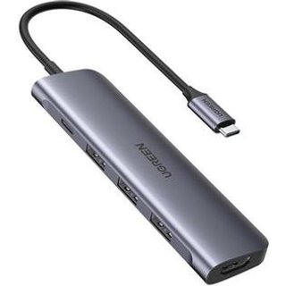 Hub Ugreen USB-C 5 em 1, com HDMI, 3x USB 3.0, PD Power Converter, Cinza - 50209