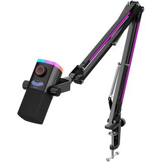 Microfone Dinâmico Gamer Fifine AmpliGame AM8PROT, XLR/USB-C, RGB, Touch Mute, com Braço Articulado - AM8PROT