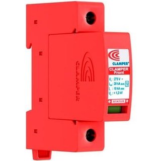 Dispositivo Contra Surtos Elétricos Clamper Front V 20KA, 275V, Limitador de Tensão + Desconexão Térmica, Monopolar, Vermelho - 16235