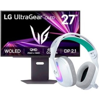 Kit Monitor Gamer LG UltraGear 27" QHD OLED + Headset Gamer Sem Fio Logitech G522, Bluetooth e com Fio USB, Branco