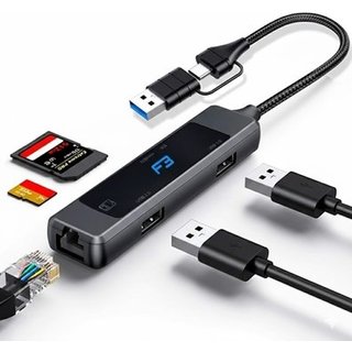 HUB F3 USB-C/A 3.0, para 1x USB 3.0, 1x USB 2.0, Ethernet, Cartão SD e MicroSD - JC-TYC-R04