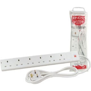 Lindy 2m 6-Way UK Mains Power Extension White