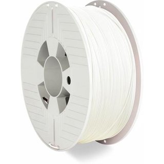 Verbatim 55315. Printing material: Polylactic acid (PLA) Printing colours: White Brand compatibility: Any brand. Weight: 1 kg Diameter: 1.75 mm Wire length: 335 m. Quantity per pack: 1 pc(s) Package type: Box