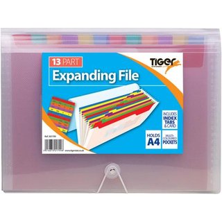 Tiger Rainbow Expanding File Polypropylene A4 13 Part Clear - 301799