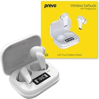PREVO Q2 TWS Earbuds Bluetooth 5.1 Automatic Pairing Touch Control Feature with Digital LED Display Wireless Charging Case Android IOS and Windows Compatible White