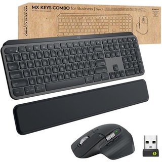 Logitech Master MX Keys Combo for Bussiness keyboard Mouse included Office RF Wireless + Bluetooth QWERTY US International Graphite