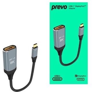 PREVO USBC-DP-ADA video cable adapter 0.2 m USB Type-C DisplayPort Black Silver