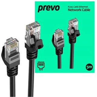 PREVO CAT6-BLK-5M. Cable length: 5 m Cable standard: Cat6 Connector 1: RJ-45 Connector 2: RJ-45 Connector contacts plating: Nickel Product colour: Black