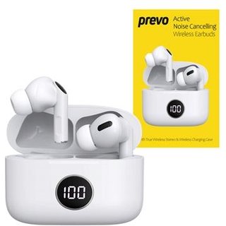 Prevo M10 Active Noise Cancelling Tws Earbuds Bluetooth 5.3 Automatic Pairing Touch Control Feature With Digital Led Display Wireless Charging Case Android Ios And Windows Compatible White