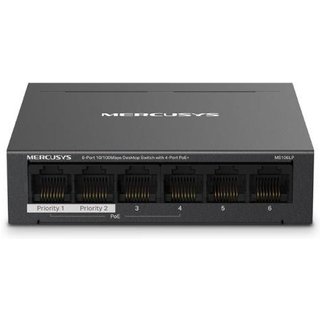 Mercusys 6-Port 10/100Mbps Desktop Switch with 4-Port PoE+ Managed Fast Ethernet (10/100) Power over Ethernet (PoE) Wall mountable