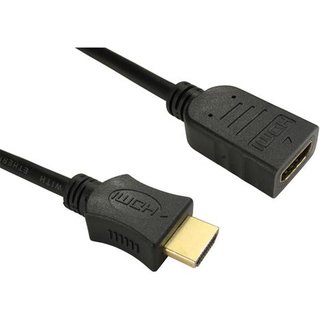 Cables Direct HDMI 5 m. Cable length: 5 m Connector 1: HDMI Type A (Standard) Connector 1 gender: Male Connector 2: HDMI Type A (Standard) Connector 2 gender: Female Connector contacts plating: Gold HDMI version: 1.4 3D Product colour: Black