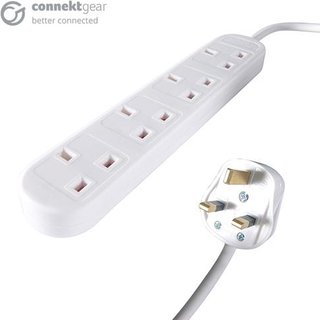 connektgear 10m 4 Way Power Extension Block - UK Plug to 4 x UK Sockets - White 10 m Indoor BS 1363 Type G Plastic White