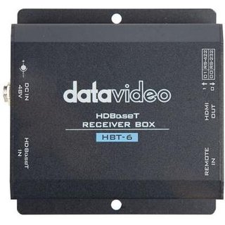 DataVideo HBT-6. Type: AV receiver Maximum resolution: 3840 x 2160 pixels Cable types supported: Cat6. Power source type: DC Operating voltage: 48 V Power consumption (typical): 30 W. Width: 76 mm Depth: 30 mm Height: 88 mm