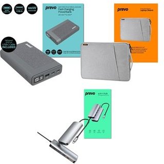 Prevo Business Travel Bundle with 100W Fast Charge 20000mAh Powerbank 4-in-1 USB Hub with Gigabit Ethernet amp; 15.6-Inch Luxury-Lined Laptop Sleeve