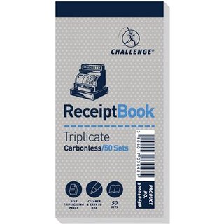 Challenge 140x70mm Triplicate Receipt Book Carbonless 1-50 Taped Cloth Binding 50 Sets (Pack 10) - 400048638