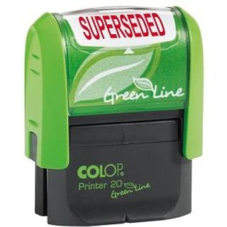 Colop P20 Green Line Eco-Friendly Self-Inking Superseded Word Stamp Impression Size 35X12mm Red Ink - C144837sup