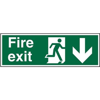 Seco Safe Procedure Safety Sign Fire Exit Man Running and Arrow Pointing Down Self Adhesive Vinyl 450 x 150mm - SP124SAV-450X150