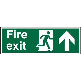 Seco Safe Procedure Safety Sign Fire Exit Man Running and Arrow Pointing Up Self Adhesive Vinyl 450 x 150mm - SP129SAV-450X150