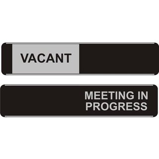Seco Sliding Sign VACANT/MEETING IN PROGRESS Door Sign Brushed Aluminium Composite 255 x 52mm - OF139