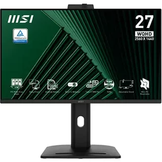 MSI Pro MP275QPDG 27 Inch Monitor, QHD (2560 x 1440), 100Hz, IPS, 1ms, 2x HDMI 2.0b, 1x DP 1.2a input, 1x DP 1.2a output, 1x Type-C (DP alt.) w/ 98W PD, 1x LAN, 4xUSB 5Gbps Type-A, 1x USB 5Gbps Type-B, Built-in Speakers, Webcam, Daisy Chain, HDR Ready, An
