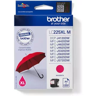 Brother LC225XLM. Colour ink type: Pigment-based ink Supply type: Single pack Colour ink page yield: 1200 pages Printing colours: Magenta Quantity per pack: 1 pc(s)