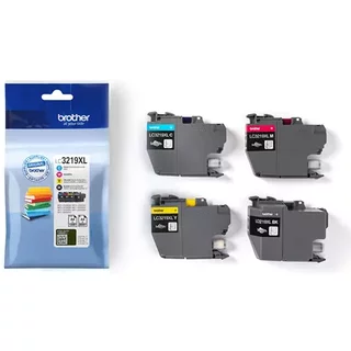 Brother LC3219XLVAL. Supply type: Multi pack Colour ink page yield: 1500 pages Printing colours: Black Cyan Magenta Yellow Quantity per pack: 4 pc(s) Black ink page yield: 3000 pages
