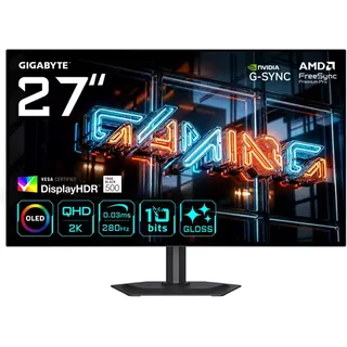 GIGABYTE MO27Q28GR 27” Glossy WOLED QHD Gaming Monitor - 2560 x 1440, 280Hz, 0.03ms, 335 cd/m², Display HDR True Black 500, HDMI 2.1, Displayport 1.4