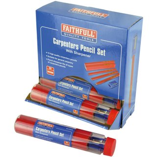 Faithfull Carpenters Pencils Red (12 x Tubes of 12 + Sharpener) FAICPDISP