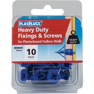 Plasplugs HWHS010 Heavy-Duty Plasterboard Fixings & Screws Pack of 10 HWHS010