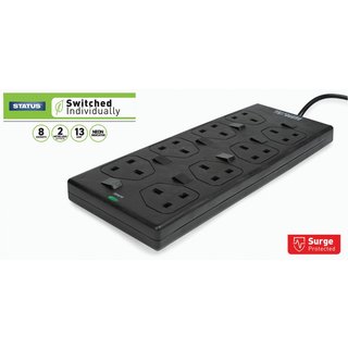 STATUSĀ® Individually Switched Extension Lead 240V 8-Gang 13A Black 2m S8WBSPINDSSX4