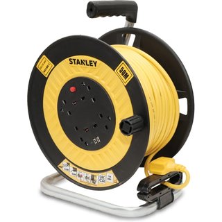 STANLEY® Electrical Open Drum Cable Reel 240V 13A 4-Socket + 2 USB 50m SXECGL2OHXE