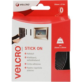 VELCRO® Brand Stick on Tape Black 20mm x 2.5m 60215 VEL-EC60215