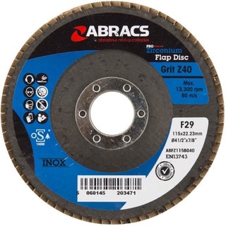 Abracs ABFZ115B040 Pro Zirconium Flap Disc 40 Grit x 115mm (Pack of 5) ABFZ115B040