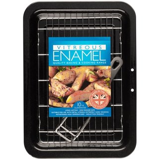 Mtk Housewares Vitreous Enamel Bakeware Grill Pan with Tray 254