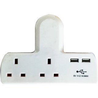 Dencon T-shape Socket 2 Way Adaptor 13A Fused with USB 1695