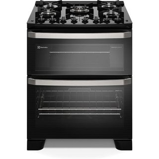 Fogão 5 bocas Electrolux Preto Experience 2 Fornos, Mesa de Vidro e PerfectCook360 (FE5DP)