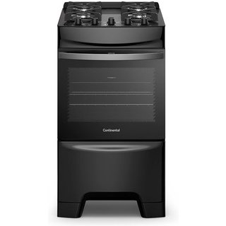 Fogão 4 Bocas Continental Preto Mesa de Vidro, Forno Eco Turbo e Grades Ferro Fundido (FC4GB) - Bivolt