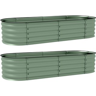 Outsunny Galvanised Raised Garden Bed, Metal Planter Box with Safety Edging, for Flowers, Herbs, Succulents, Pack of 2, Green