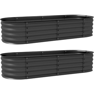 Outsunny Galvanised Raised Garden Bed, Metal Planter Box with Safety Edging, for Flowers, Herbs, Succulents, Pack of 2, Dark Grey