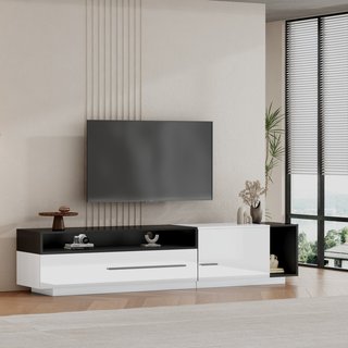 TV Unit with Storage, Modern TV Stand with Waterproof and Scratch-resistant Surface, Up 70in TV Size White+Black Aosom UK