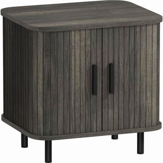 HOMCOM Bedside Table, Nordic Side Table with Roller Shutter Style Sliding Doors and Metal Legs for Bedroom, Living Room, Grey