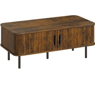 HOMCOM Coffee Table with Storage, Living Room Table with Slatted Tambour Sliding Doors and Foot Pads, Rectangular Coffee Table with Elevated Base for Living Room, Rustic Brown